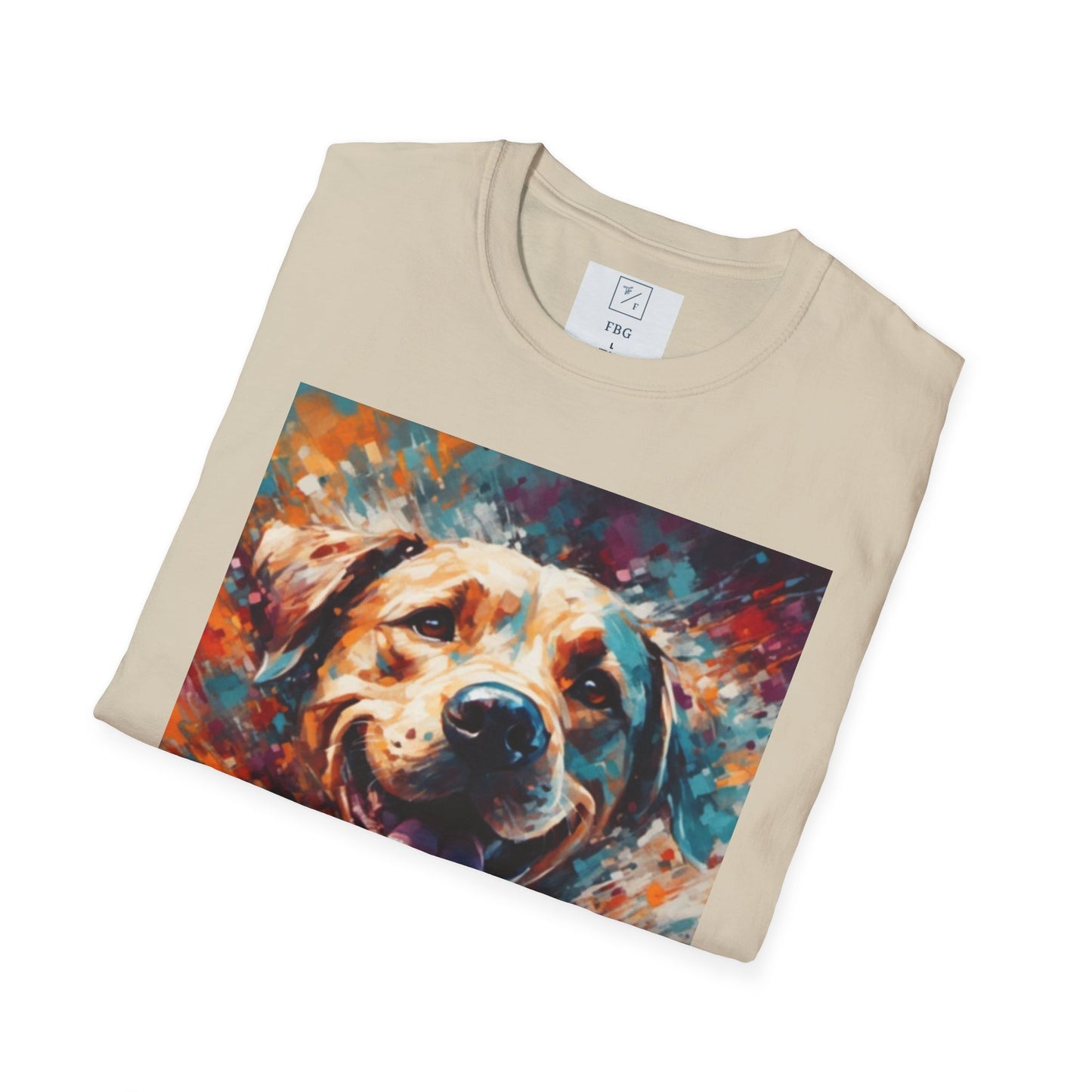 Happy Dog, Running Dog, Yellow Dog, Mix Breed, Lab, Multicolor Unisex Softstyle T-Shirt